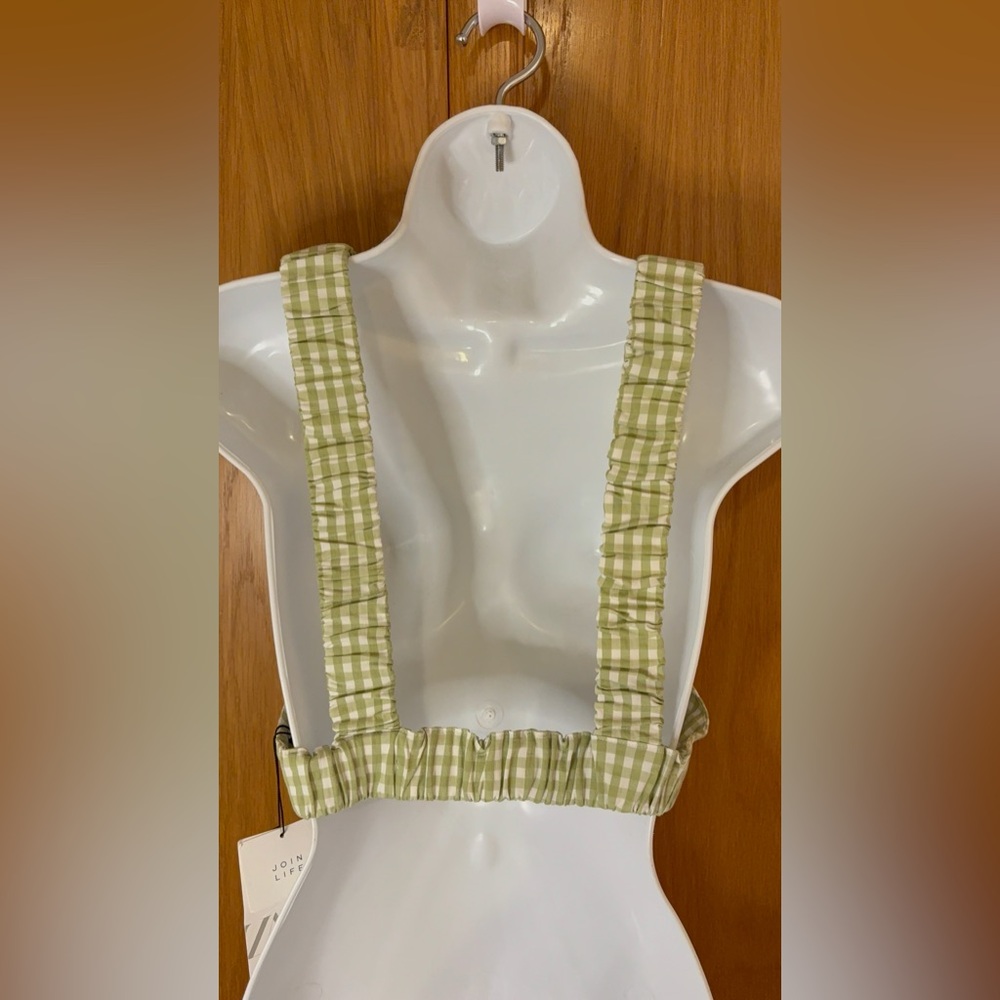 Zara Gingham Crop Top Open Back Size M NWT - Picture 2 of 7